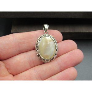 Sterling Silver Cream White Cabochon Shell Pendant